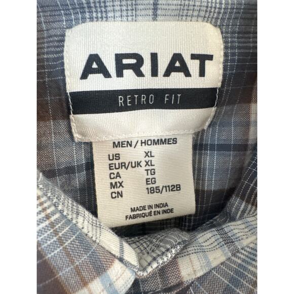 Ariat men's short-sleeve western plaid snap shirt XL D - Picture 2 of 6